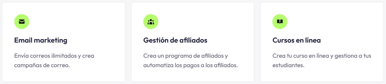 herramientas que incluye systeme.io como: email marketing, gestión de afiliados