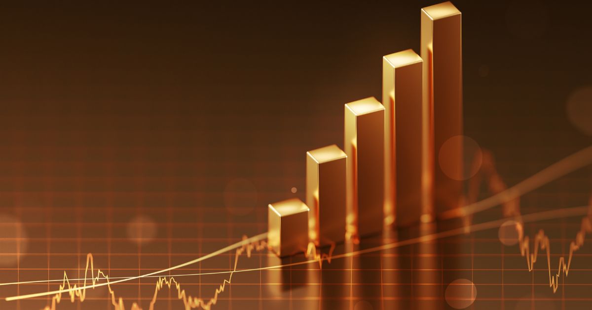 Gráfico de barras ascendente que representa el crecimiento de activos reales con el tiempo