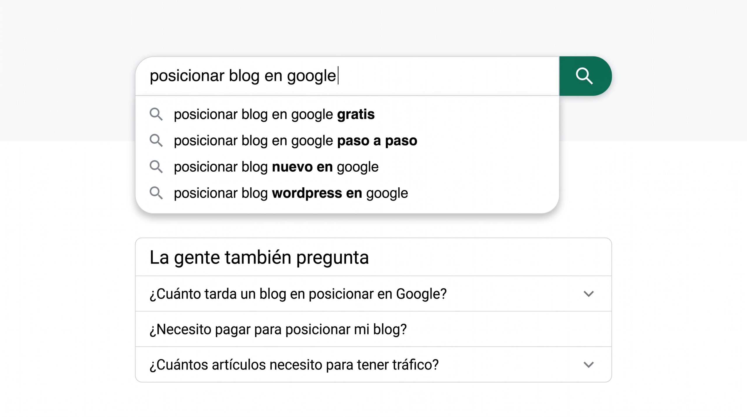Ejemplo de autocompletado de Google mostrando búsquedas relacionadas con cómo posicionar un blog en Google