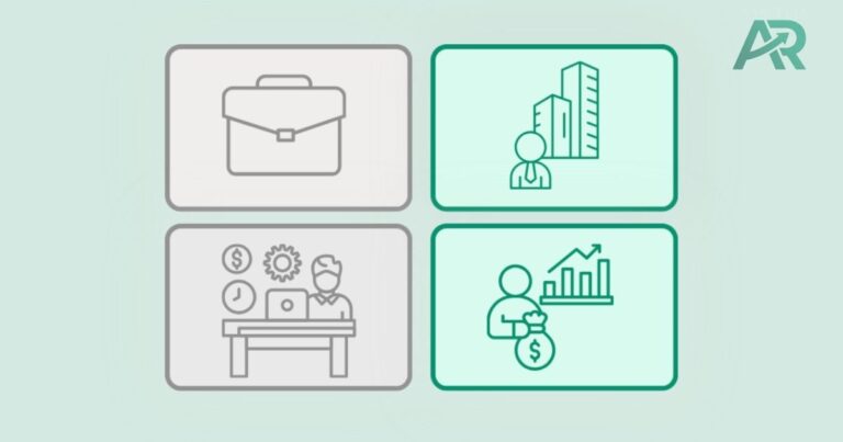 Diagrama de cuatro cuadrantes representando las categorías de ingreso: empleado, autoempleado, dueño de negocio e inversionista