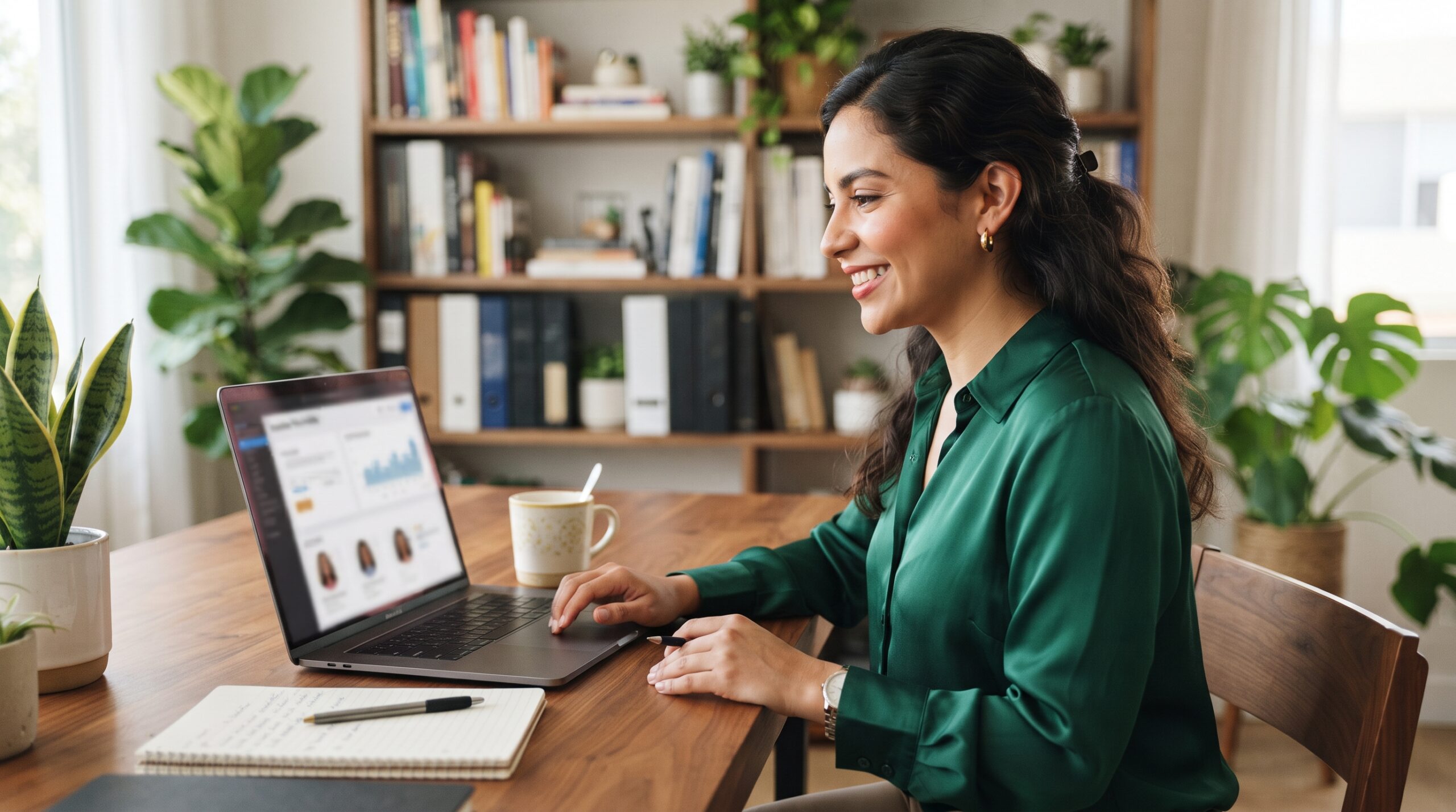 Mujer feliz elijiendo un inversor para copiar en eToro y entendiendo cómo funciona técnicamente el copy trading en eToro
