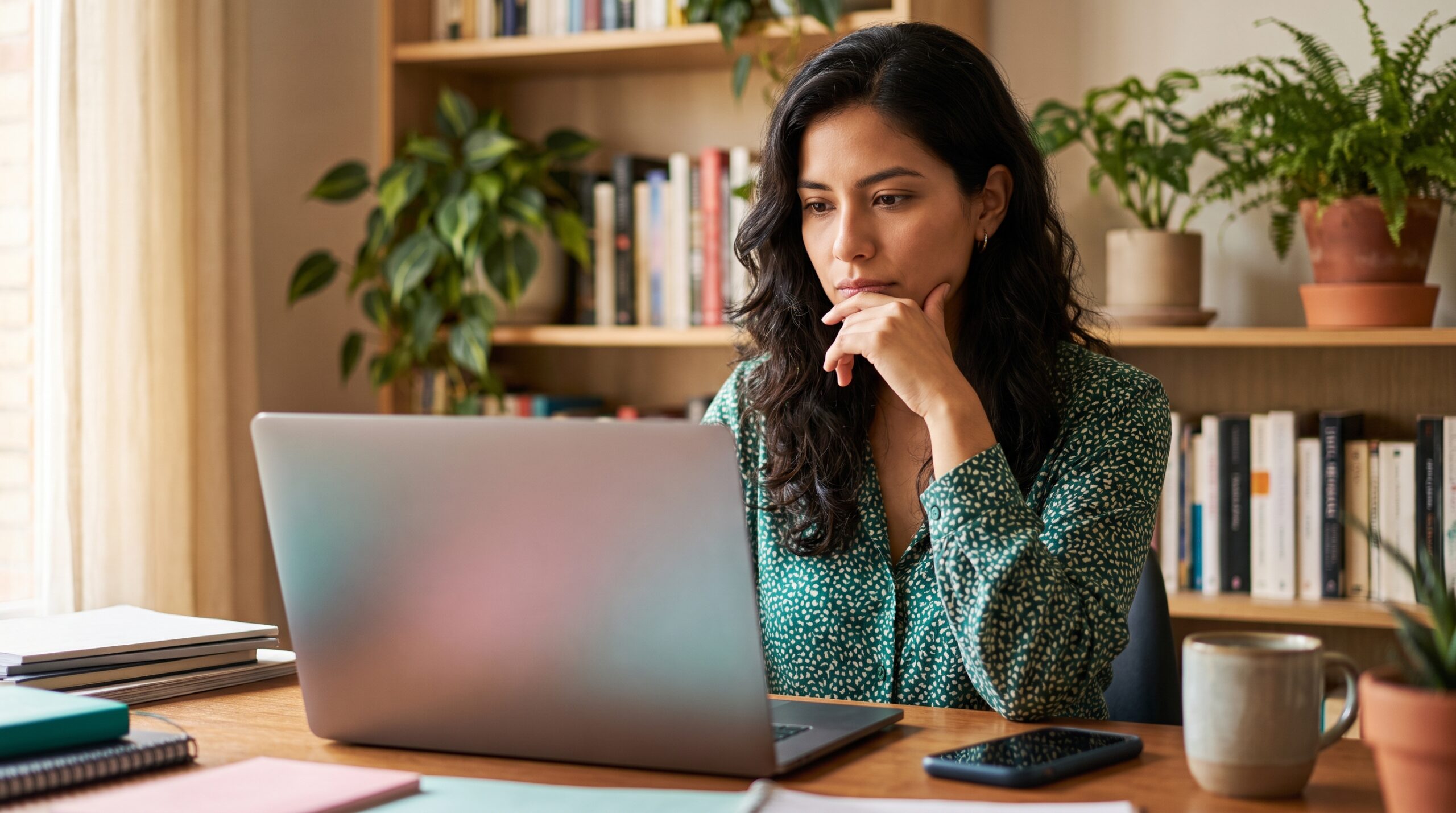 Mujer pensativa evaluando la decisión entre comprar cripto real o CFD en eToro