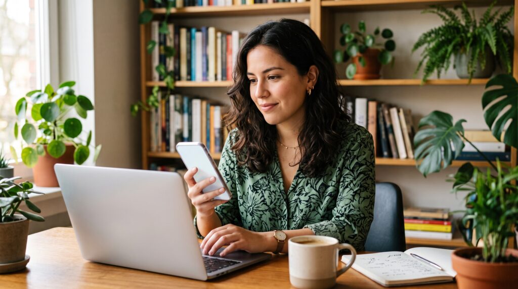 Mujer pensativa decidiendo entre eToro y Binance según sus necesidades de inversión